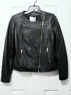 MNG Mango 100% Sheep Leather Asymmetric Zip Moto Jacket, NWT, Size XS